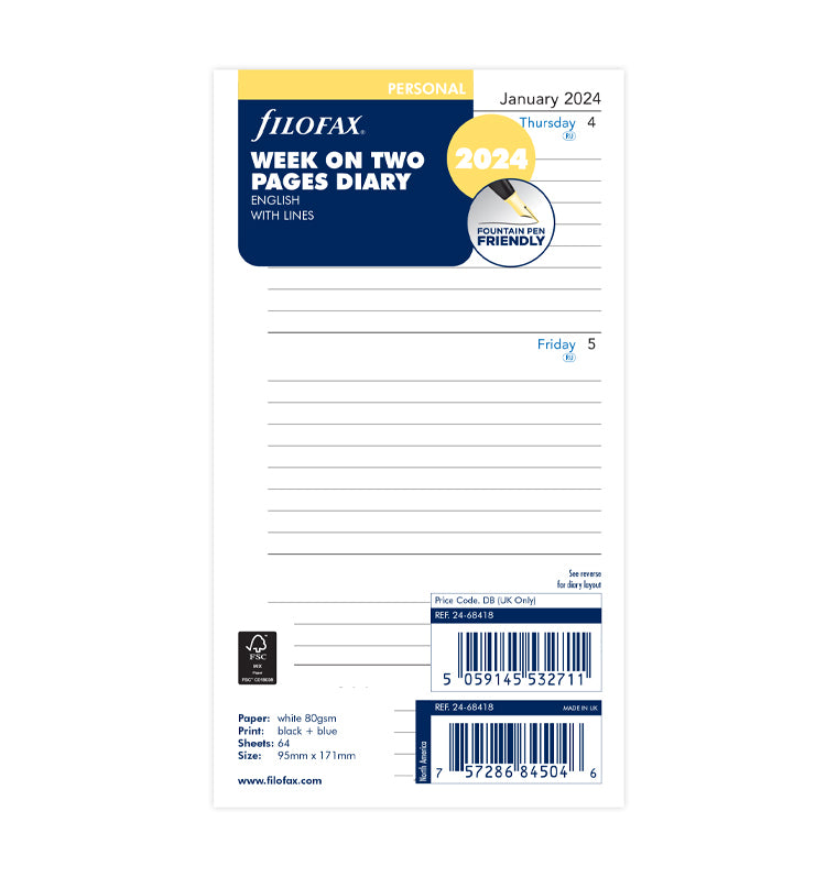 Filofax 2024 Personal Week on Two Pages Lined Planner