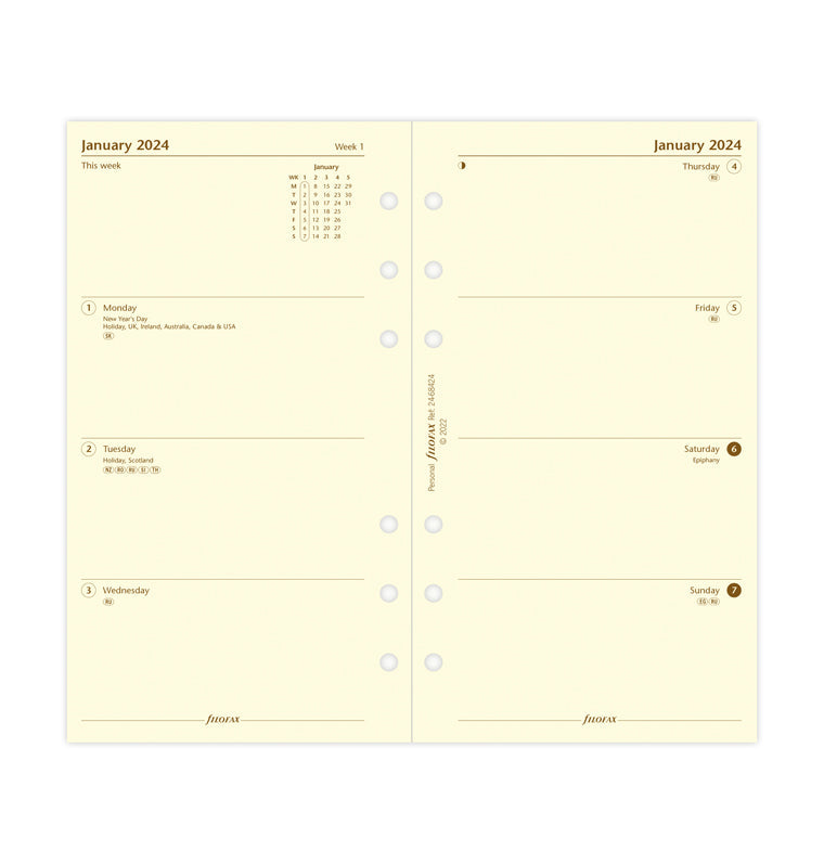 Filofax 2024 Personal Week on Two Pages Planner - Cotton Cream
