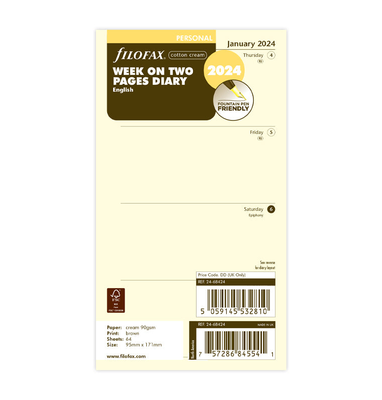 Filofax 2024 Personal Week on Two Pages Planner - Cotton Cream