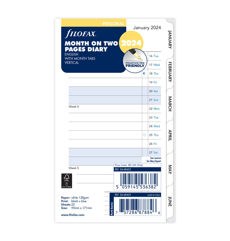 Filofax 2024 Personal Month On Two Pages with Tabs Planner