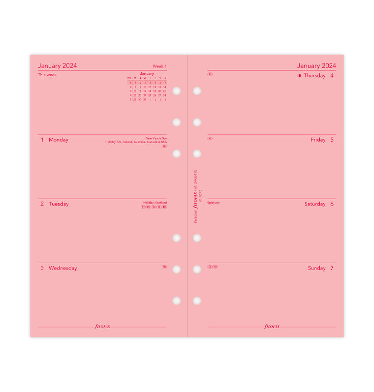 Filofax 2024 Personal Week on Two Pages Planner - Pink