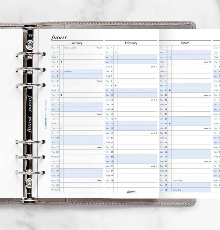 Filofax 2024 A5 Vertical Year Planner - English