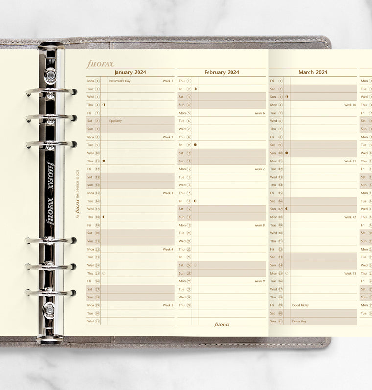 Filofax 2024 A5 Vertical Year Planner - Cotton Cream