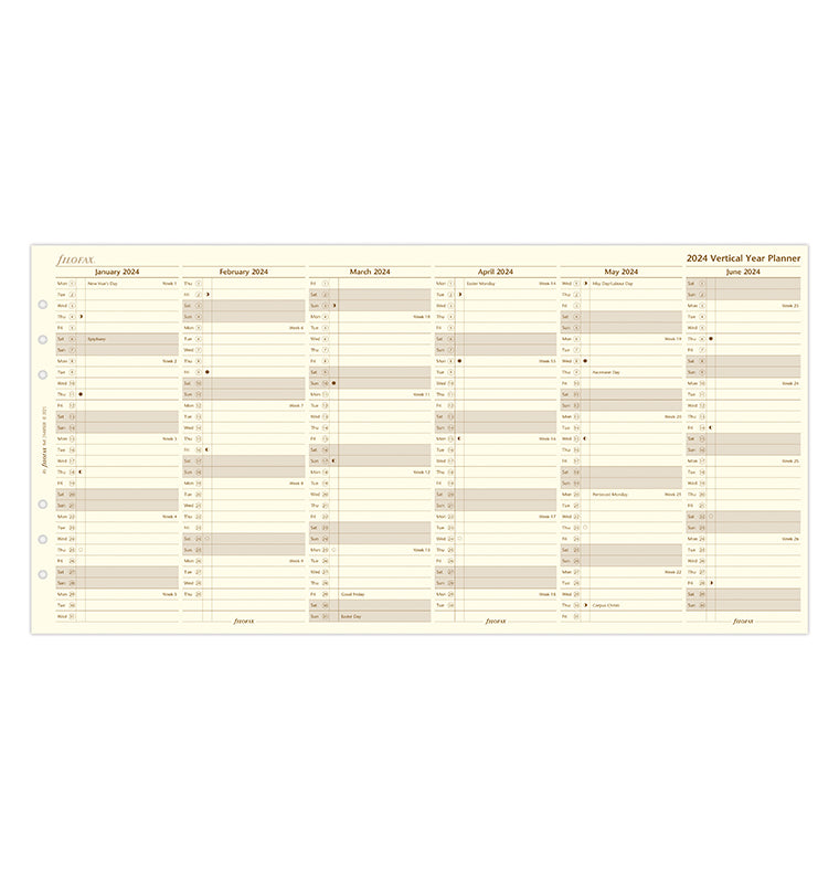 Filofax 2024 A5 Vertical Year Planner - Cotton Cream