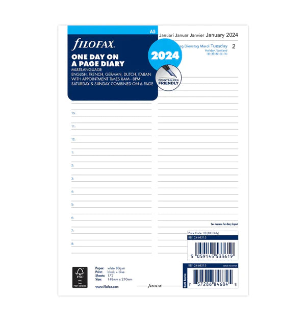 Filofax 2024 Personal One Page on a Page Diary