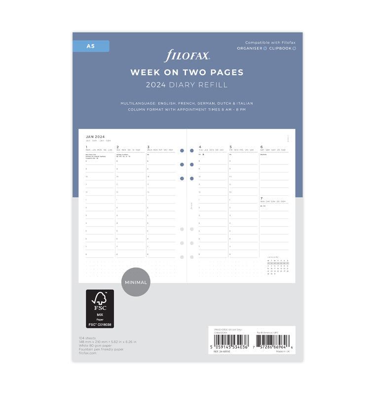 Filofax 2024 A5 Week on Two Pages - Vertical Diary