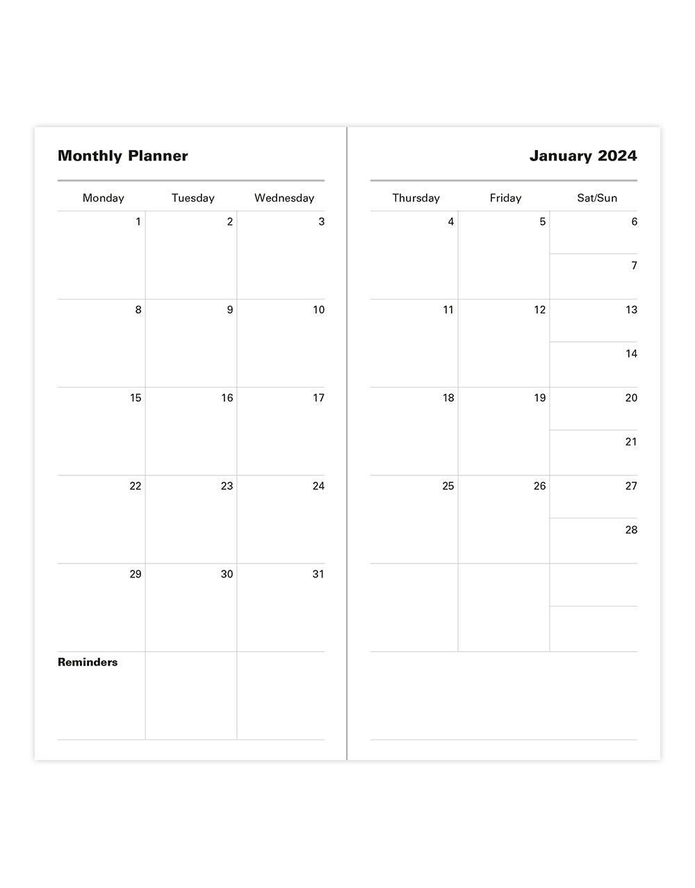 Letts of London 2024 Classic Slim Week to View Monthly Planner - Black