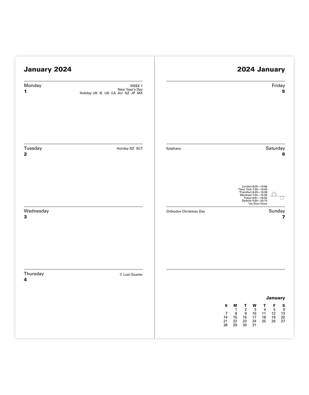 Letts of London 2024 Classic Slim Week to View Monthly Planner - Black
