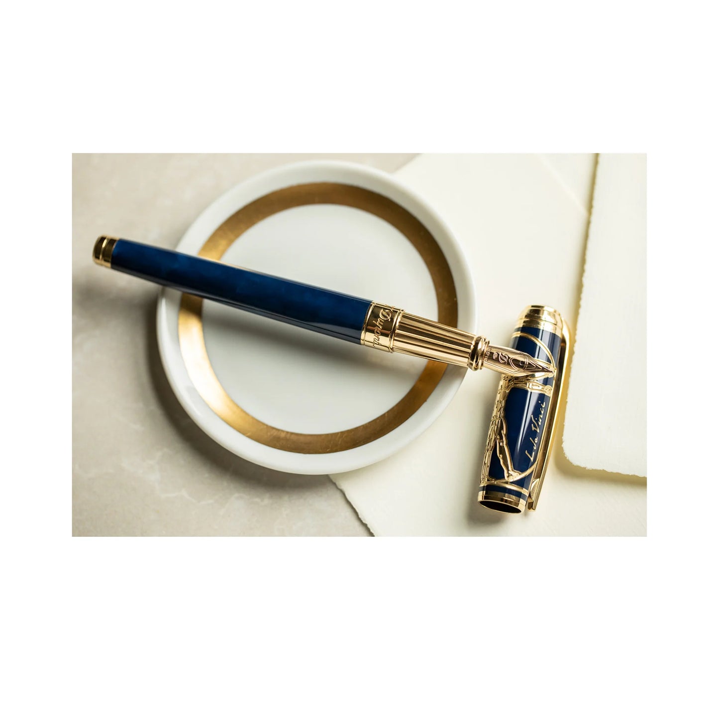 S.T. Dupont Line D Large Prestige Fountain Pen -  Vitruvian Man Blue (Limited Edition)