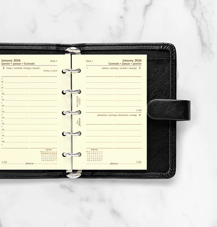 Filofax 2026 Mini One Day On A Page with Appointments Planner - Cotton Cream Multilanguage