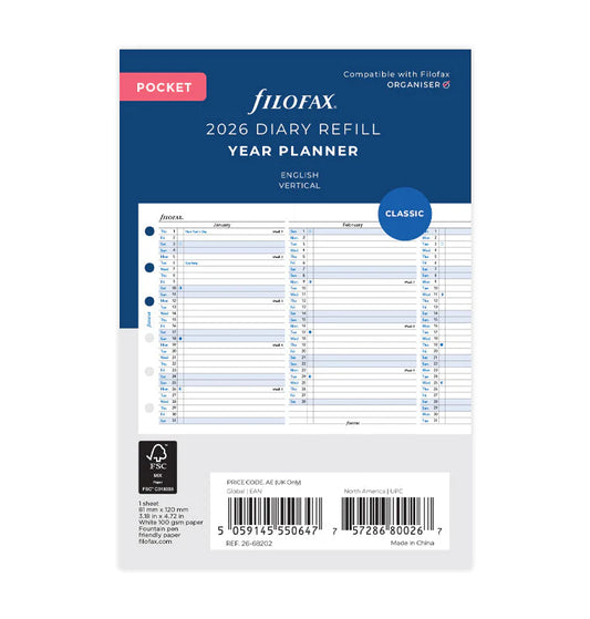 Filofax 2026 Pocket Vertical Year Planner - English