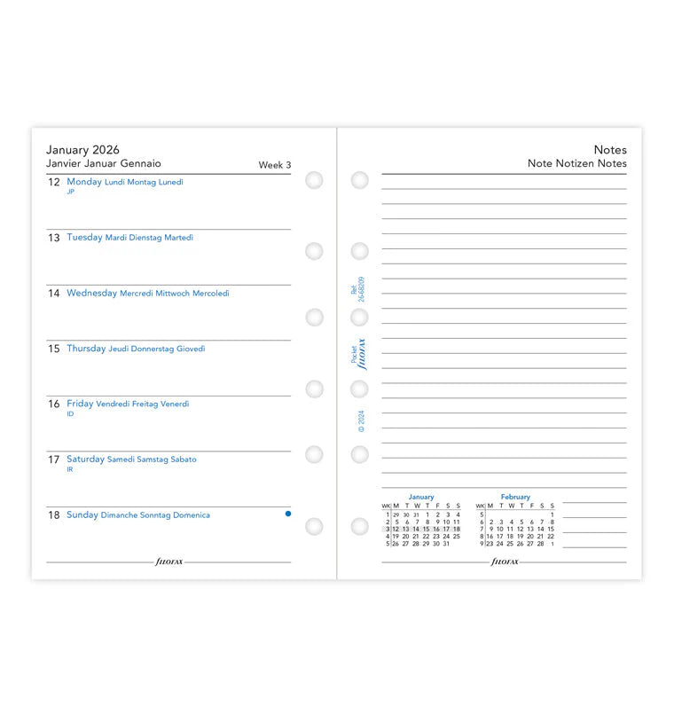 Filofax 2026 Pocket Week on One Page with Notes Planner