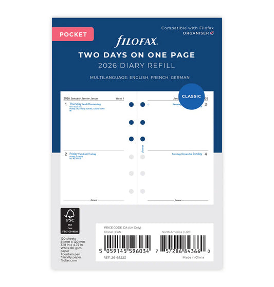 Filofax 2026 Pocket Two Days on One Page Planner