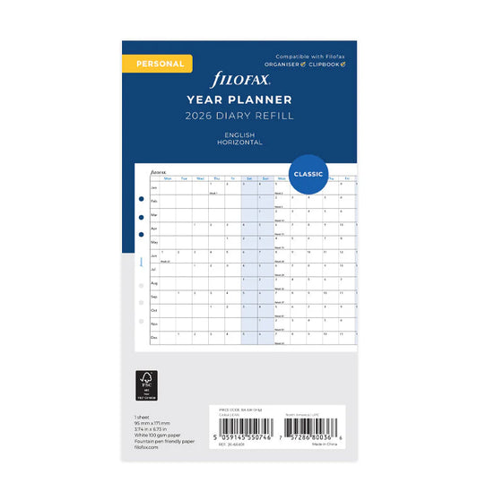 Filofax 2026 Personal Horizontal Year Planner