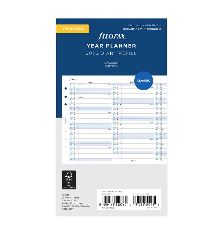 Filofax 2026 Personal Vertical Year Planner