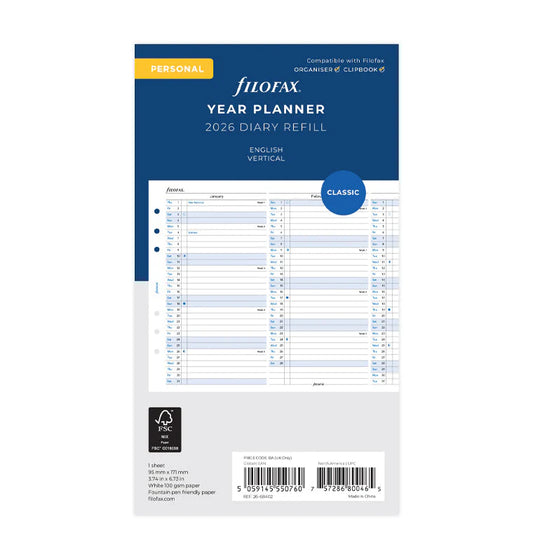 Filofax 2026 Personal Vertical Year Planner