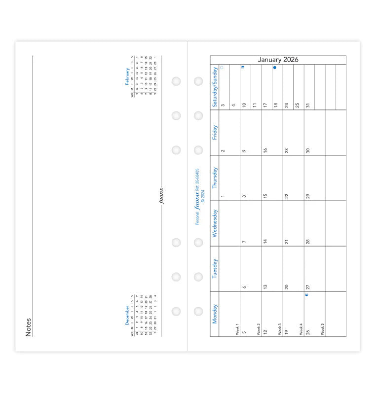 Filofax 2026 Month on a Page with Facing Notes Page Planner