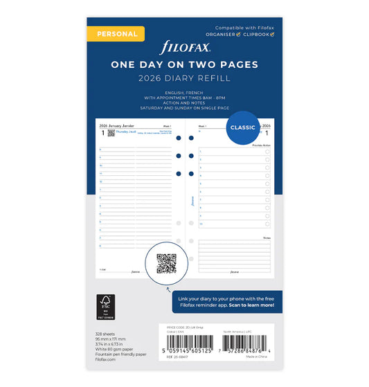 Filofax 2026 Day on Two Pages Planner - Bilingual