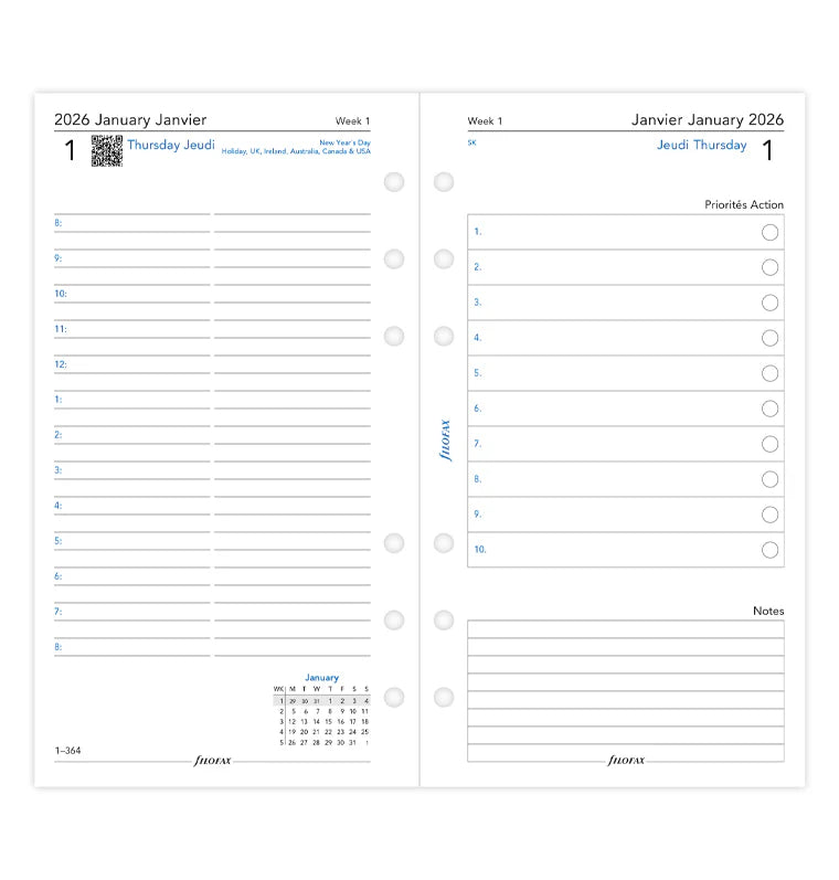 Filofax 2026 Day on Two Pages Planner - Bilingual