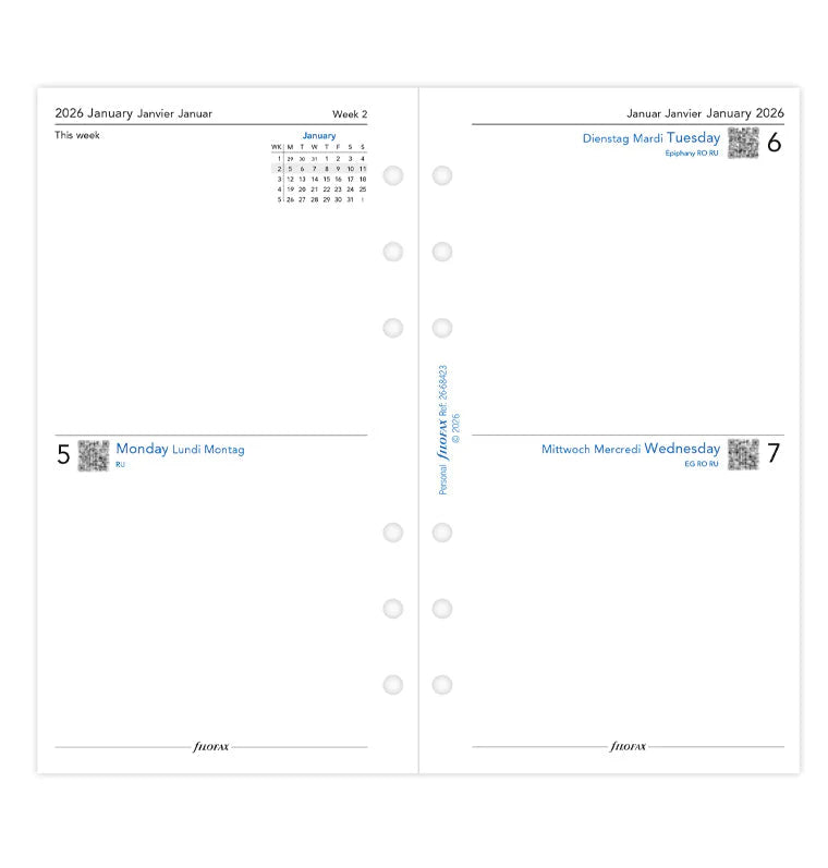 Filofax 2026 Two Days on One Page Diary Planner - Multilanguage