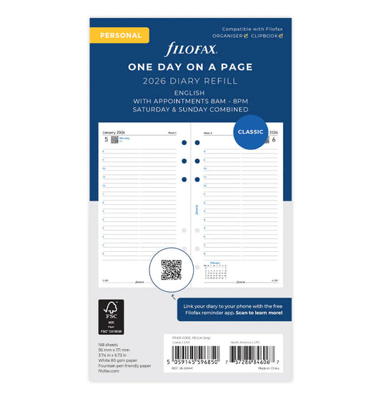 Filofax 2026 One Day on A Page Diary Planner - English