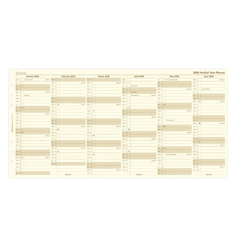 Filofax 2026 Refill Vertical Year Planner - English - Cream