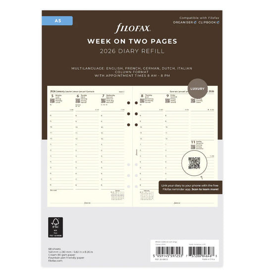 Filofax 2026 Week to View Planner - Multilanguage - Cream (A5)