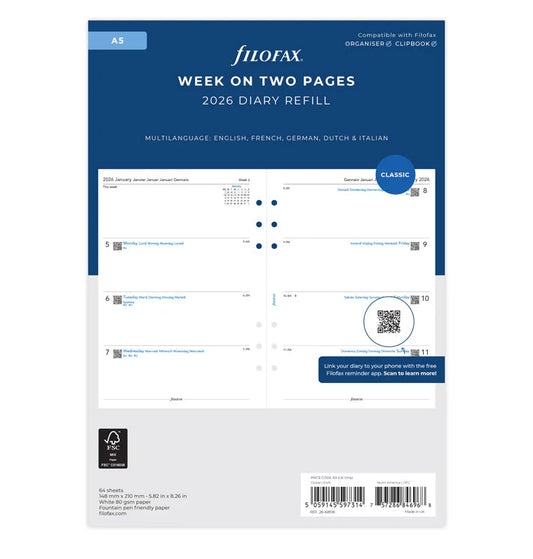 Filofax 2026 Week to View Planner - Multilanguage (A5)