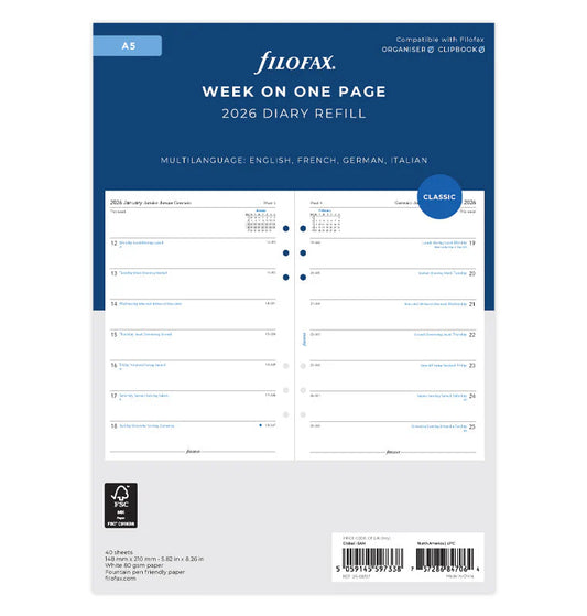 Filofax 2026 Week on One Page Planner - Multilanguage (A5)