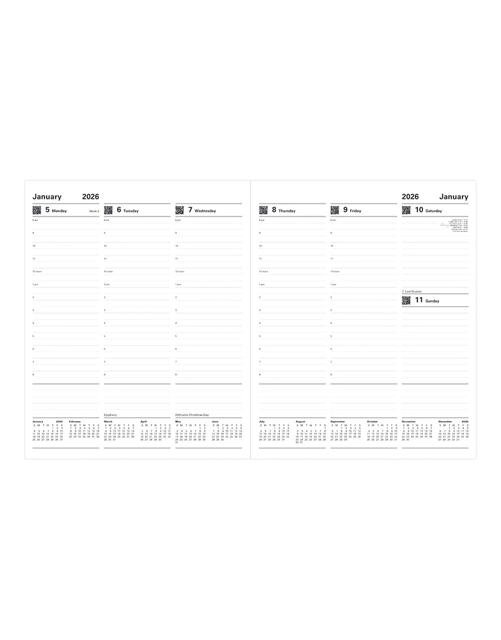 Letts of London 2026 Classic Quarto Vertical Week to View Planner with Appointments - Black