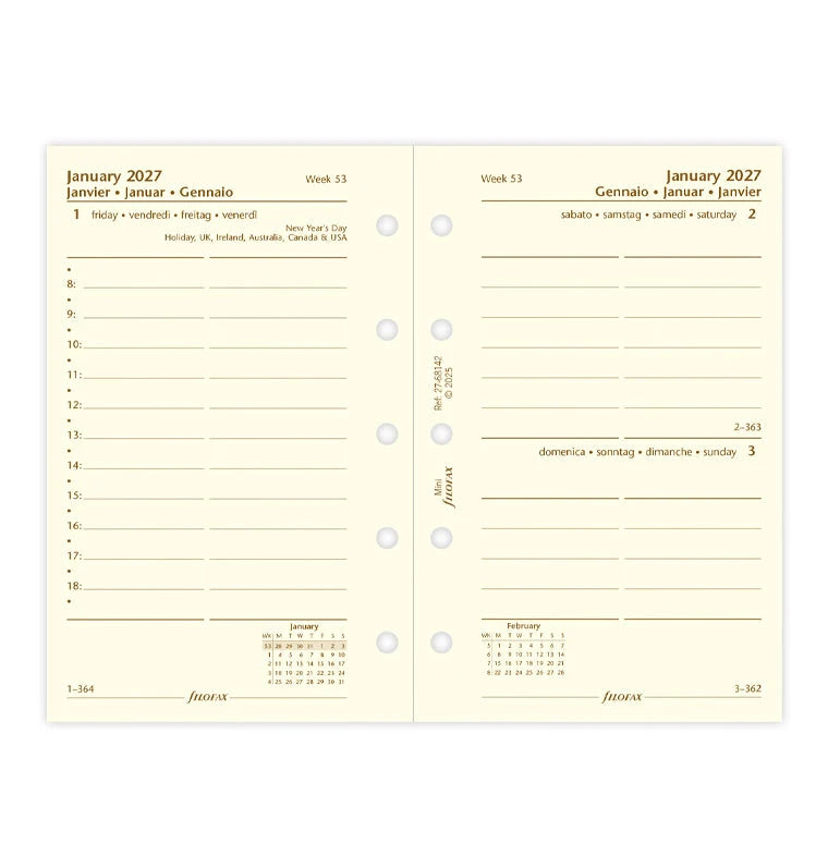 Filofax 2027 Mini One Day On A Page Diary - English (Cream)