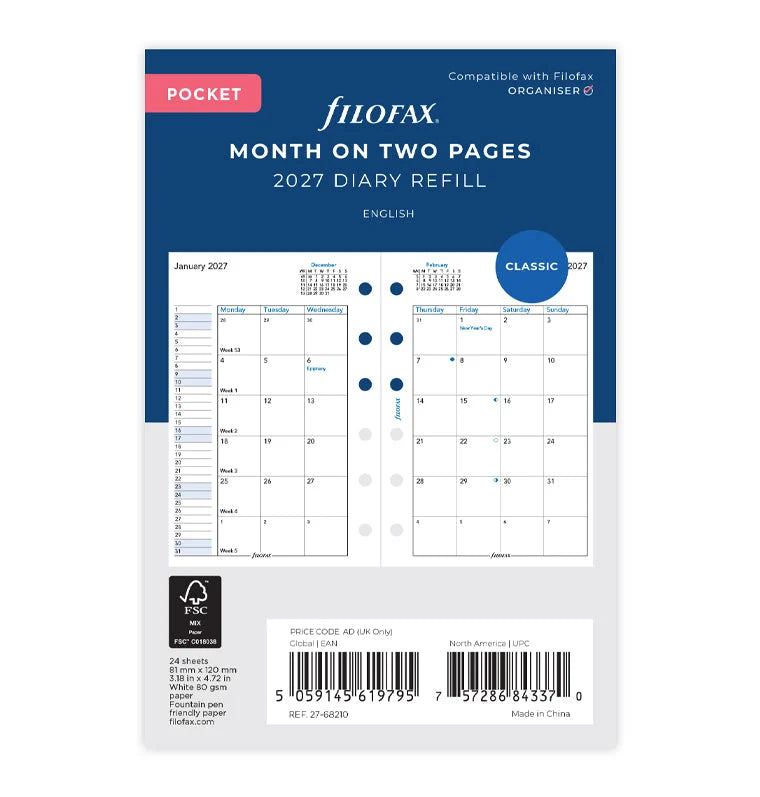 Filofax 2027 Pocket Month On Two Pages Diary - English