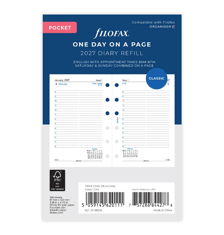 Filofax 2027 Pocket One Day On A Page with Appointments - English