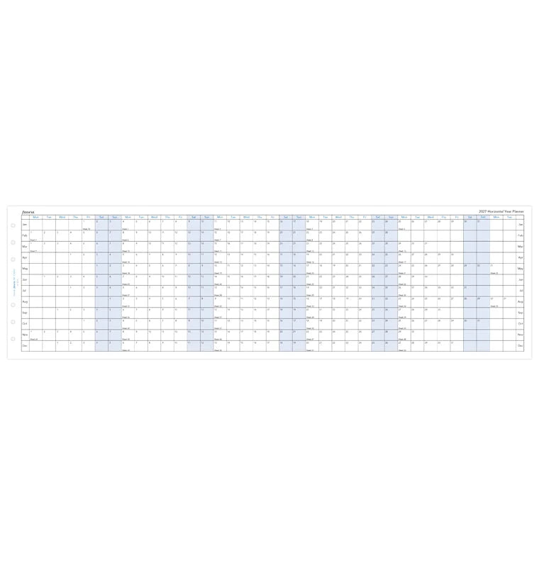 Filofax 2027 Personal Horizontal Year Planner - English