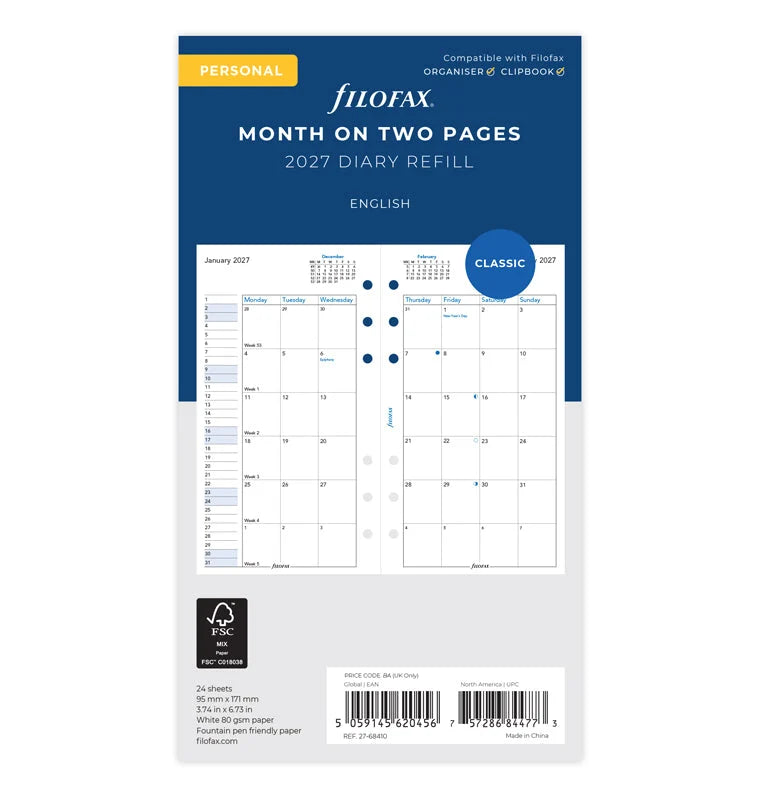 Filofax 2027 Personal Month On Two Pages Diary