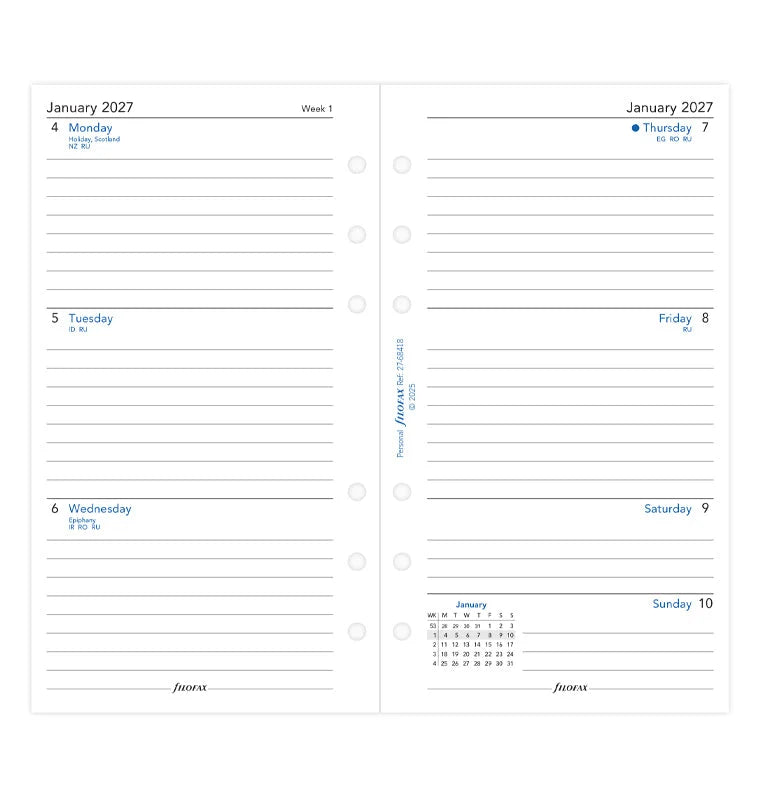 Filofax 2027 Personal Week On Two Pages Lined Diary - English