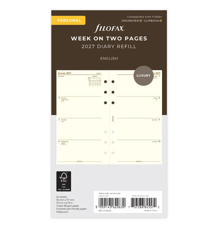 Filofax 2027 Personal Week On Two Pages Diary - English (Cream)