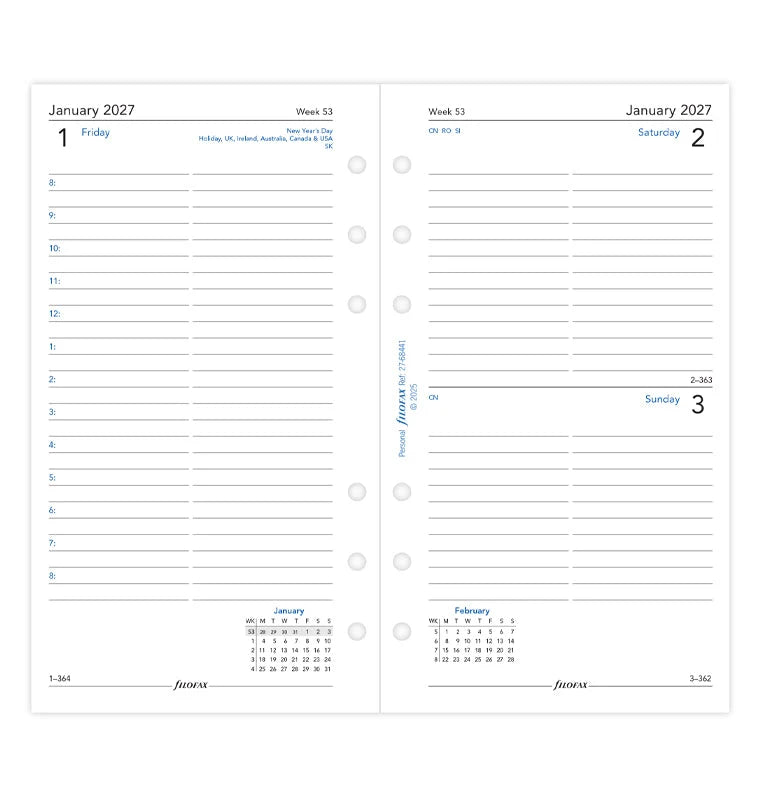 Filofax 2027 Personal One Day On A Page Diary with Appointments - English