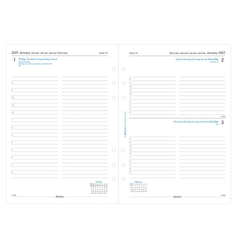 Filofax 2027 A5 One Day On A Page Diary with Appointments - Multilanguage