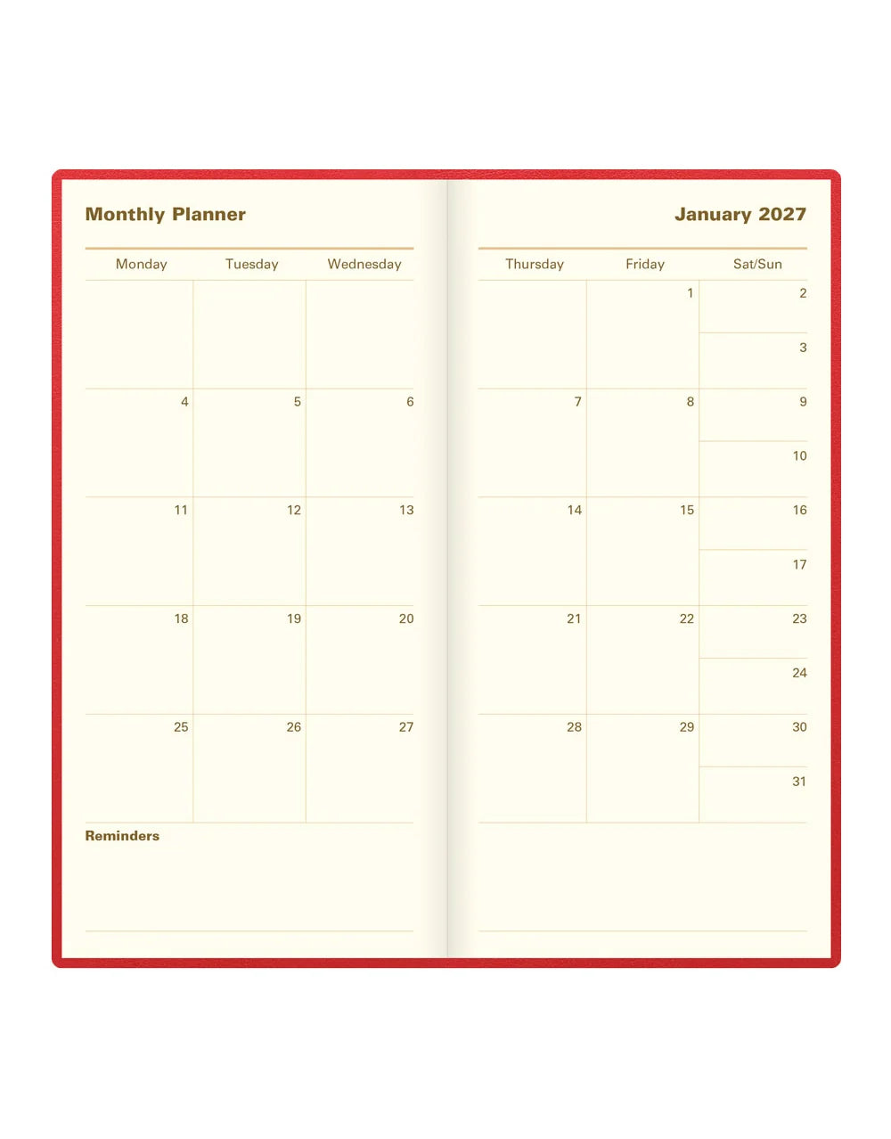 Letts of London 2027 Slim Belgravia Week to View Planner - Red (Upright)