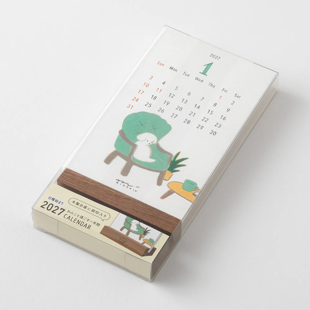 Midori 2027 Wooded Stand Monthly Calendar - Dog