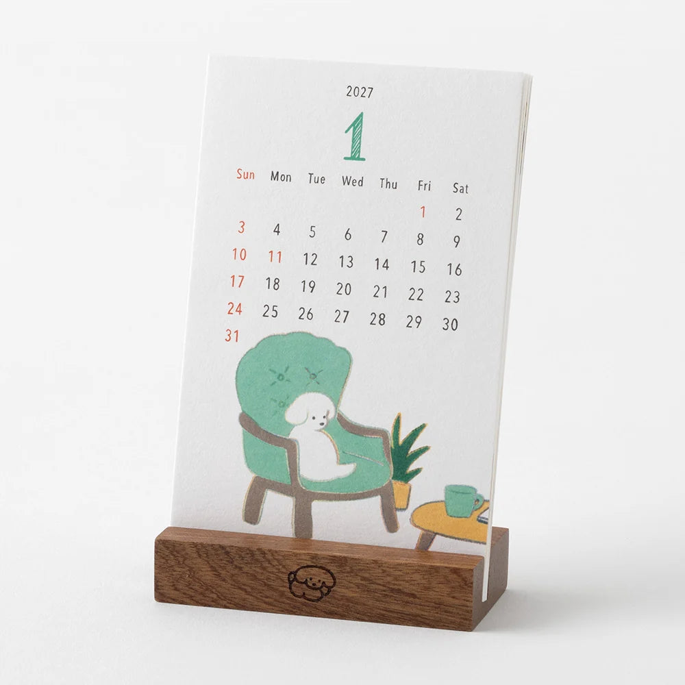 Midori 2027 Wooded Stand Monthly Calendar - Dog