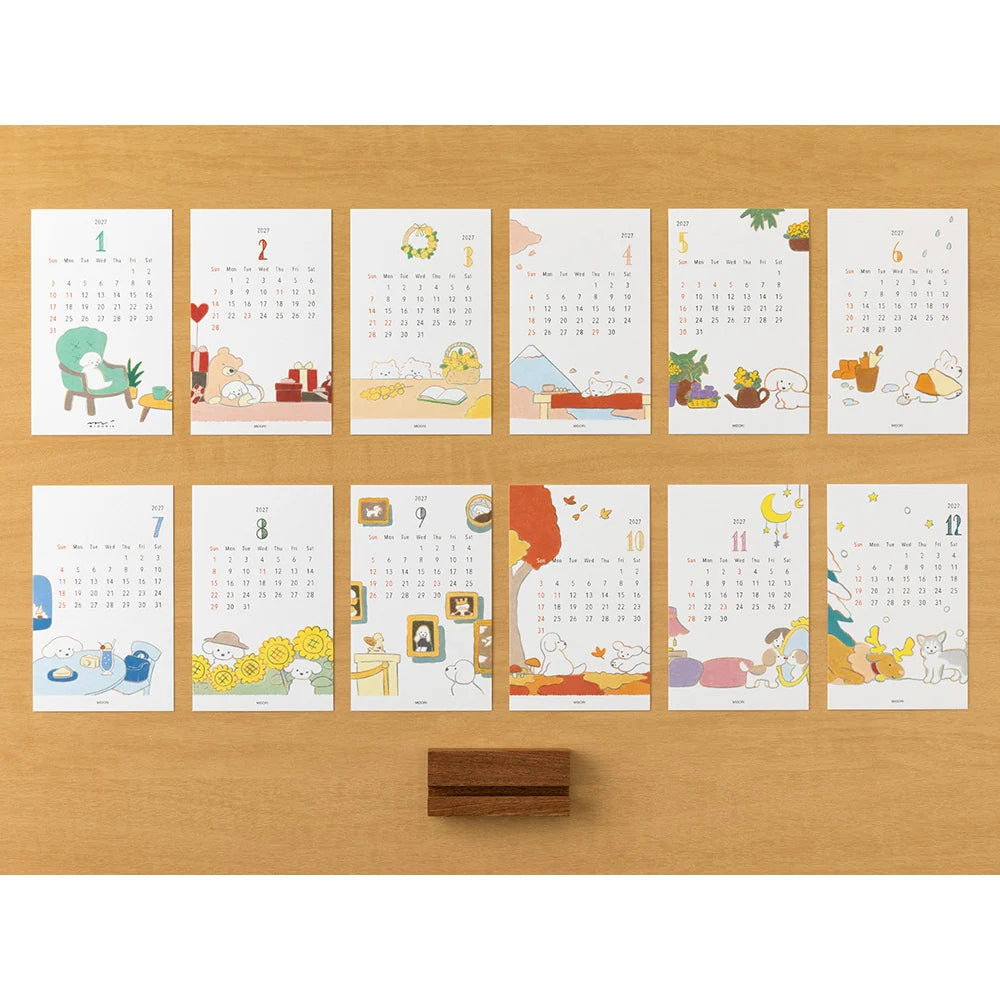 Midori 2027 Wooded Stand Monthly Calendar - Dog