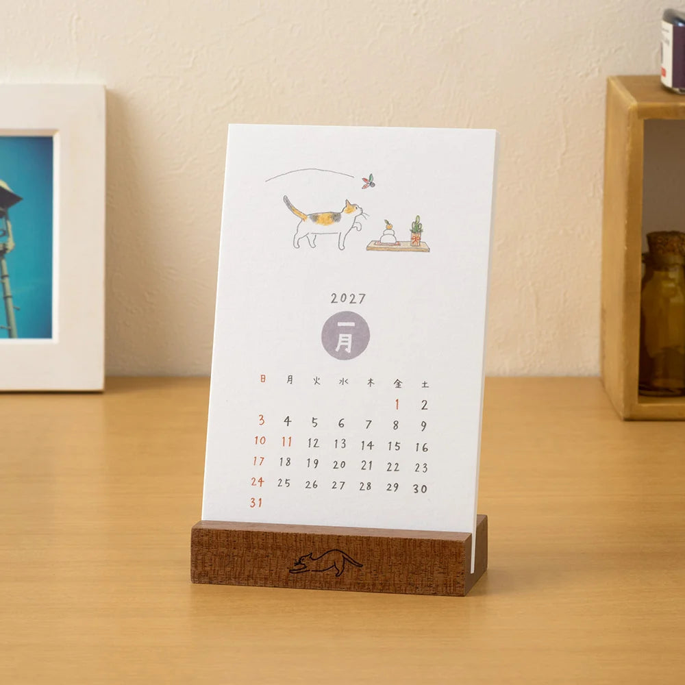 Midori 2027 Wooded Stand Monthly Calendar - Cat