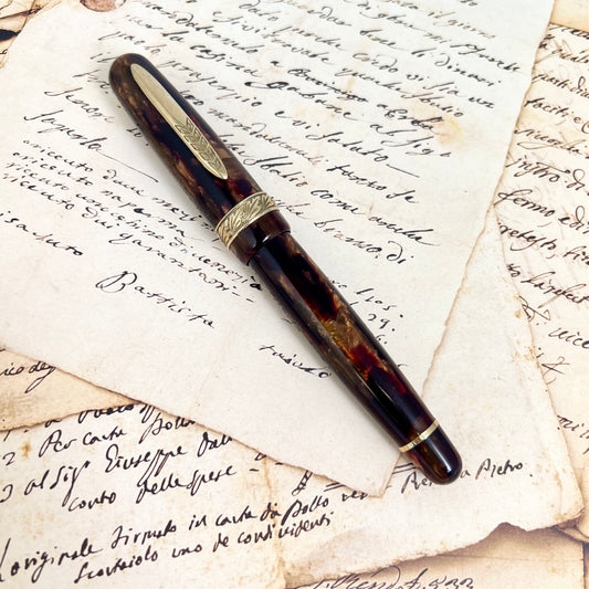Pre-Owned Stipula Etruria Amber Cellulose Acetate Fountain Pen 18K EF