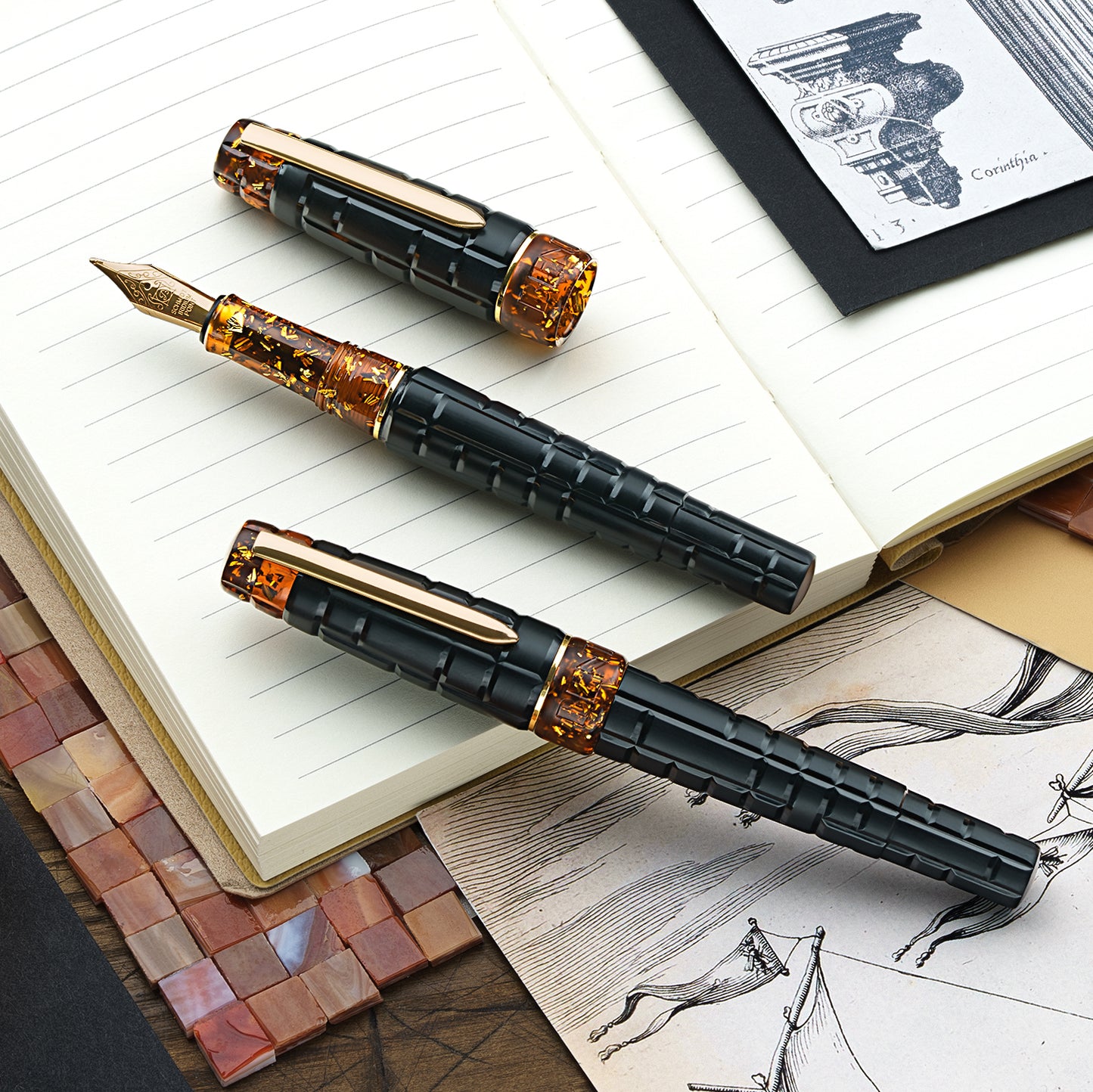 BENU Tessera Collection Fountain Pen - Black Amber