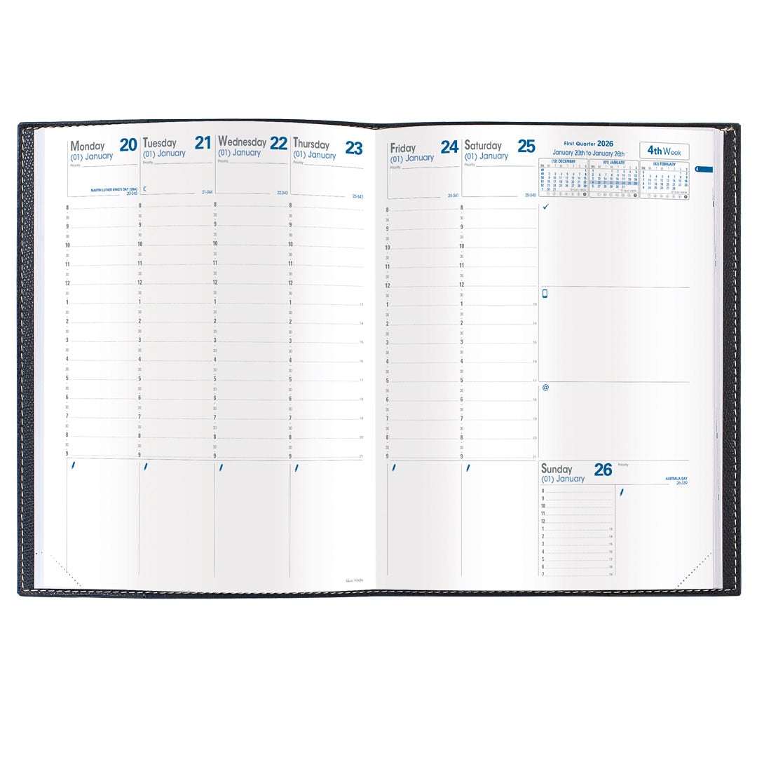 Quo Vadis 2026 Trinote 13 Months Weekly Planner - Texas Blue