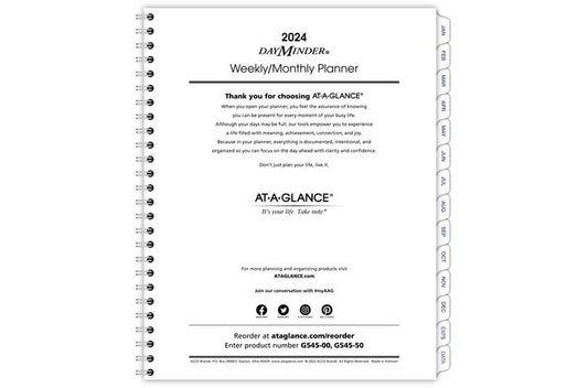 AT-A-GLANCE 2024 DayMinder Executive Weekly Monthly Refill for G545 (7" x 8 3/4")