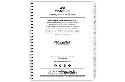 AT-A-GLANCE 2025 DayMinder Executive Weekly Monthly Refill for G545 (7" x 8 3/4")