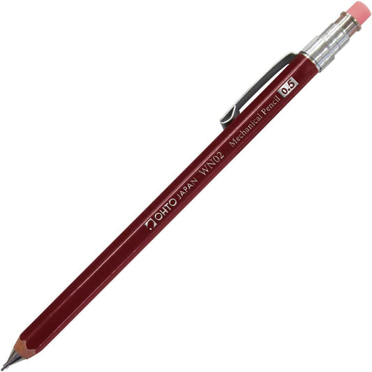 Ohto Wooden WN02 Mini Mechanical Pencil with Eraser & Clip - Wine (.5mm)